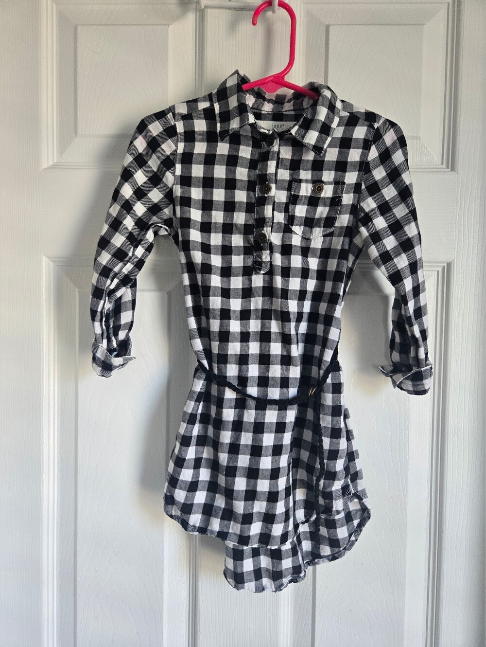 L.O.G.G. Black & White Buffalo Check Belted Shirt Dress 2-3 yr.